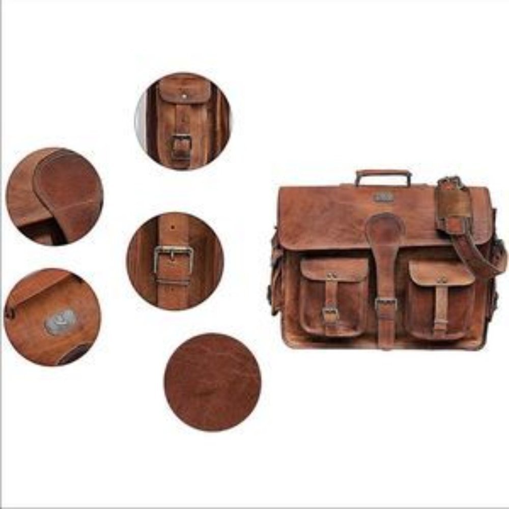 Vintage Leather Travel Messenger Office Crossbody Bag Briefcase​ - Picture 5 of 7
